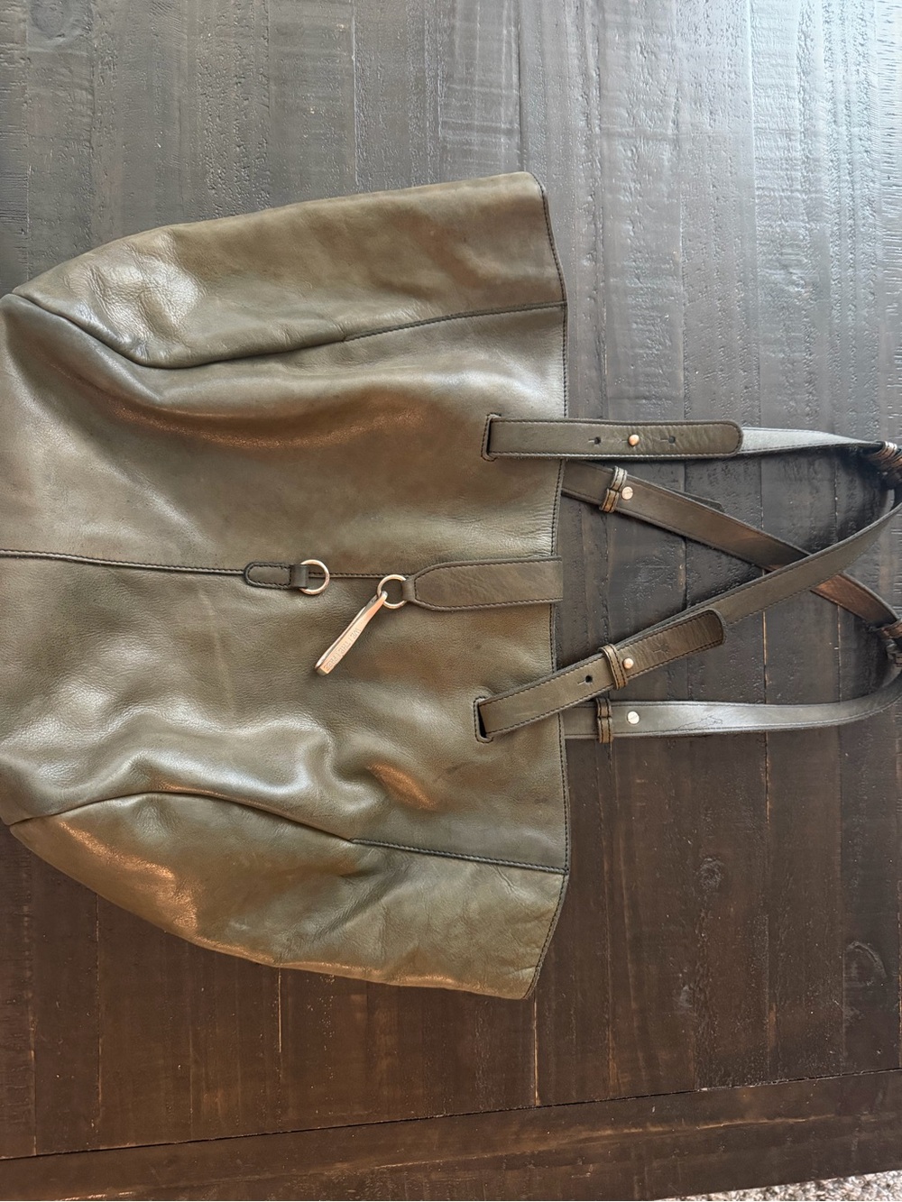 We The Free Olive Green Leather Shoulder Tote